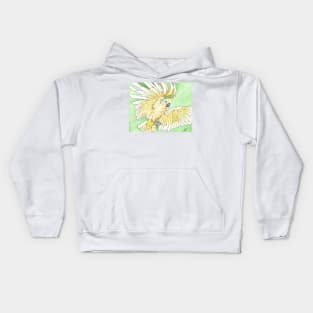 watercolor flying sulphur crested cockatoo hug with lineart Kids Hoodie